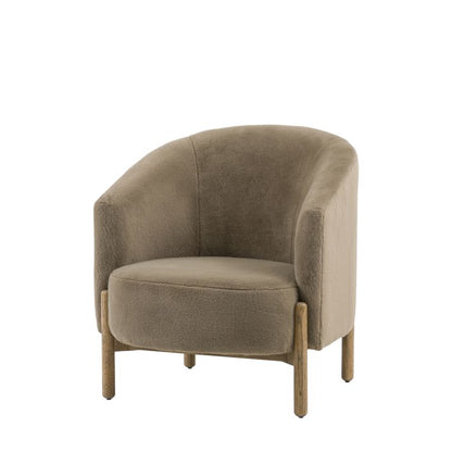 Gallery Direct Tindon Armchair in Alaska Khaki colour soft plush fabric with light wooden legs