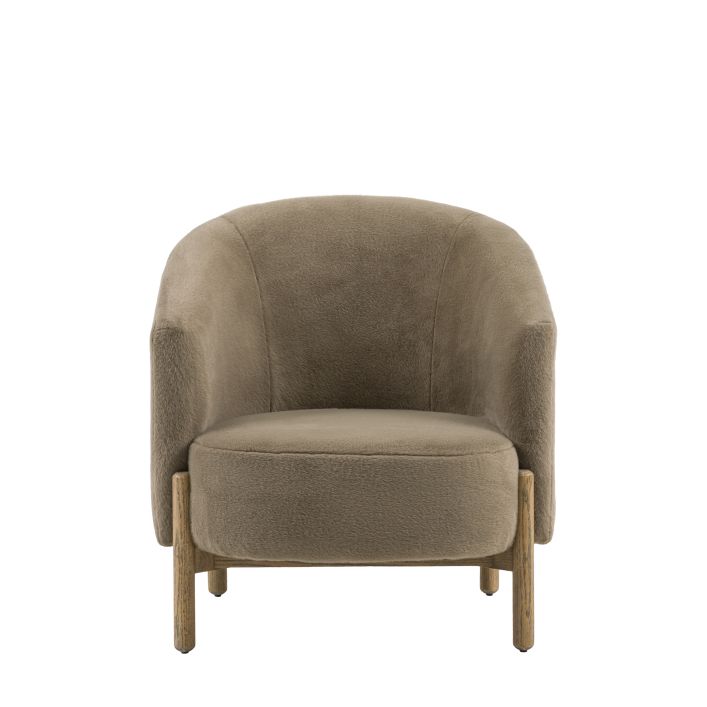 Gallery Direct Tindon Armchair in Alaska Khaki coloured soft plush fabric with solid wooden legs