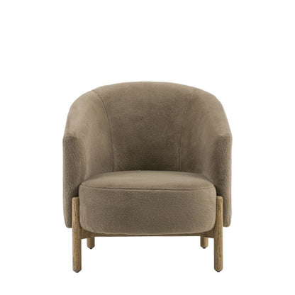 Gallery Direct Tindon Armchair in Alaska Khaki coloured soft plush fabric with solid wooden legs