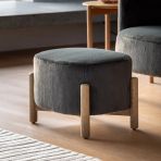 The Gallery Direct Tindon Footstool in Alaska Graphite faux fur soft plush fabric with contrasting light wood legs