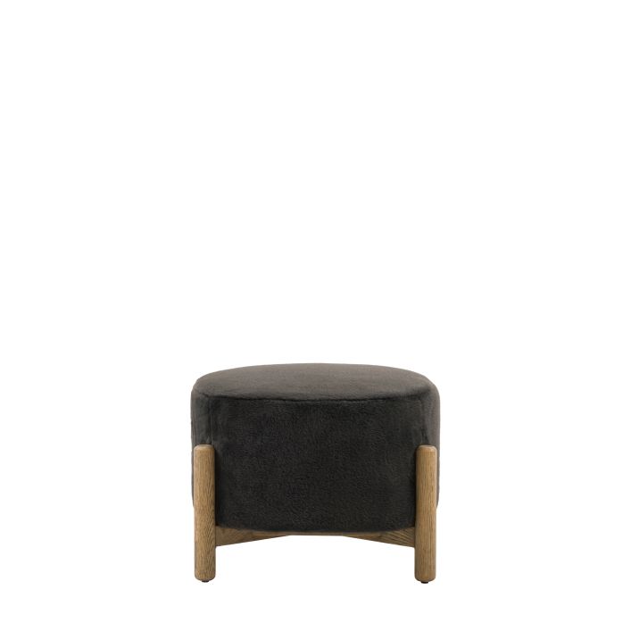 Gallery Direct Tindon Footstool features a wooden base and a plush faux fur style fabric in Alaska Graphite grey colour