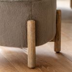 Gallery Direct Tindon Footstool in Alaska Khaki soft plush fabric with contrasting light wooden legs