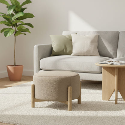The Gallery Direct Tindon Footstool has a asturdy wooden base and legs, with a generously padded cushion in Alaska Khaki green/brown soft plush fabric