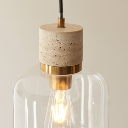 Gallery Direct Travi 1 Pendant Light Natural Travertine, close-up of the finish and design