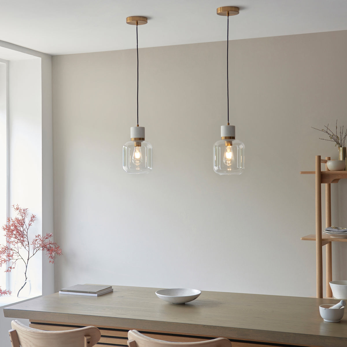 Gallery Direct Travi 1 Pendant Light White Volakas Marble, styled in a room setting