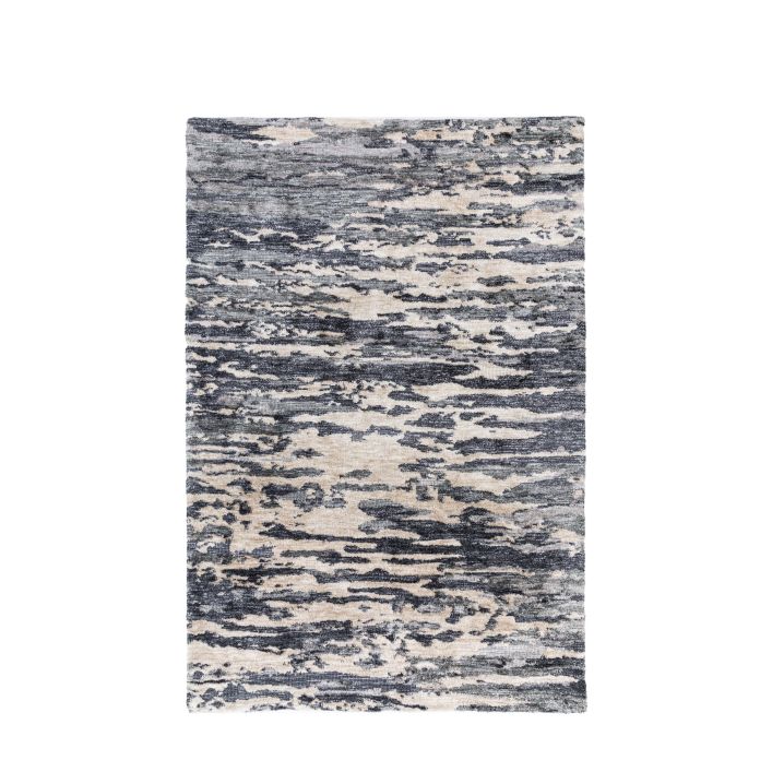 Gallery Direct Trisul Large Rug measuring 1600x2300mm, features a striking abstract design in a colour palette of blue, beige and ink