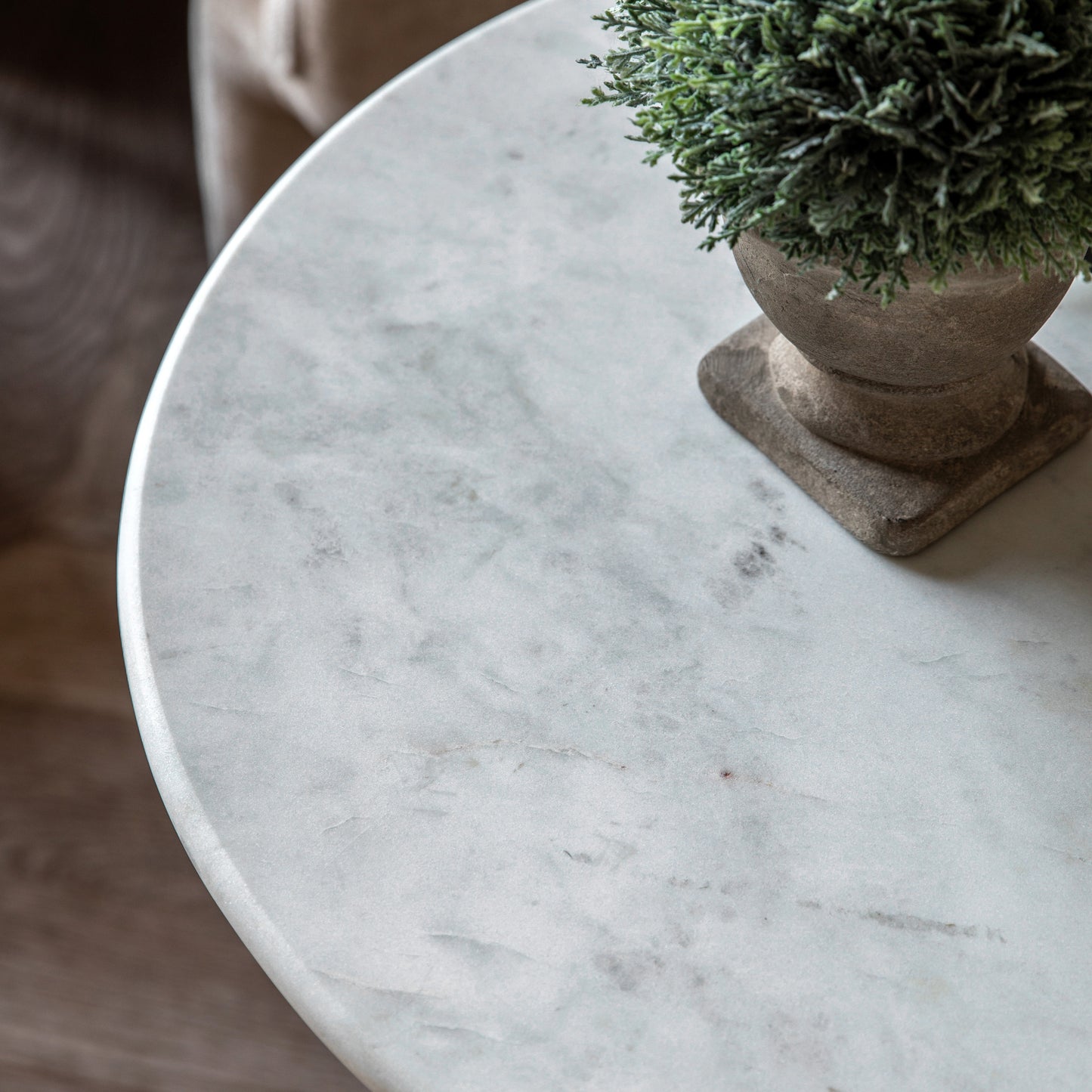 Gallery Direct Turin Round Side Table in Smoke Grey with a white marble top