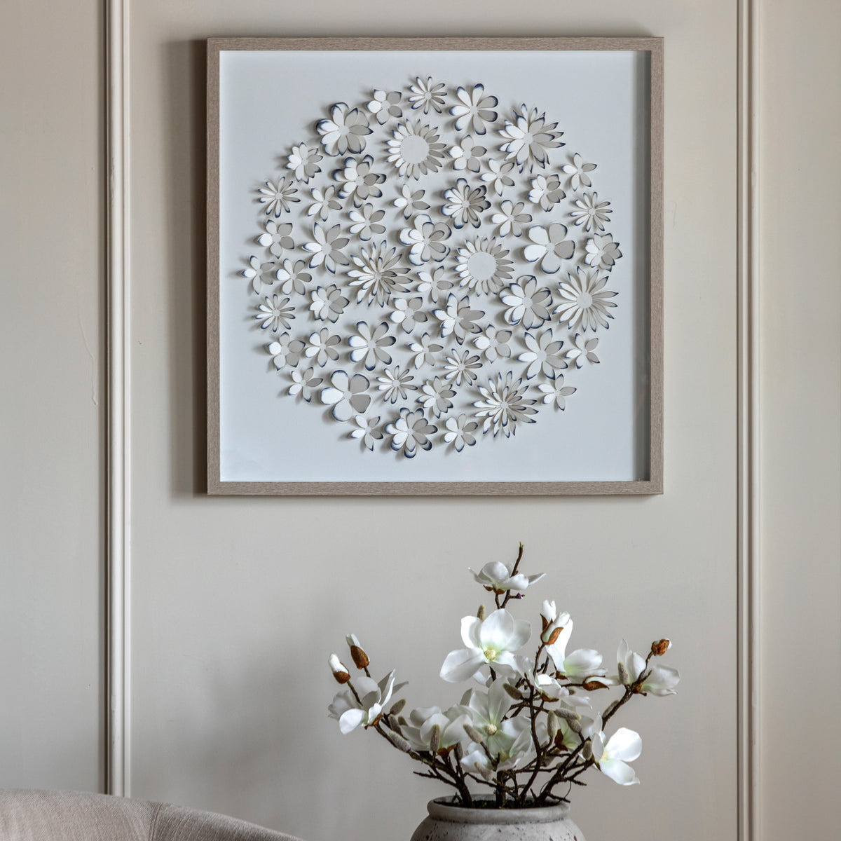 Gallery Direct Unfurling Petals Framed Art displayed in a styled interior