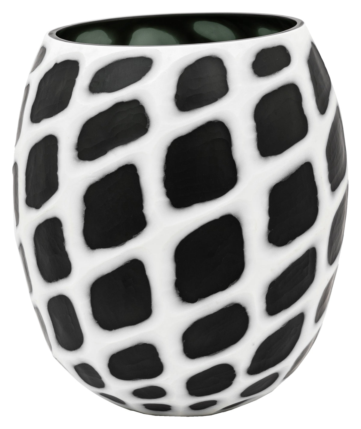 Gallery Direct Valencia Handblown Carved Mono Glass Vase Black and White Small, complete product view on a white background