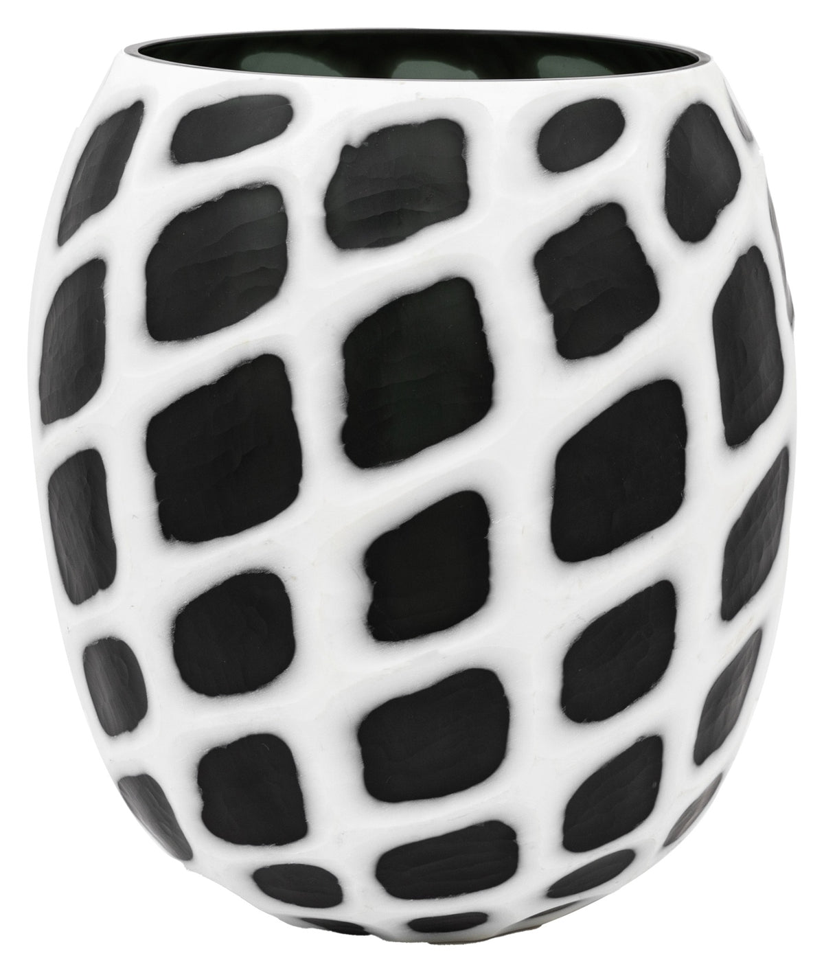 Gallery Direct Valencia Handblown Carved Mono Glass Vase Black and White Small, complete product view on a white background