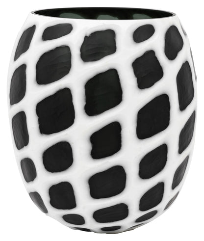 Gallery Direct Valencia Handblown Carved Mono Glass Vase Black and White Small, complete product view on a white background