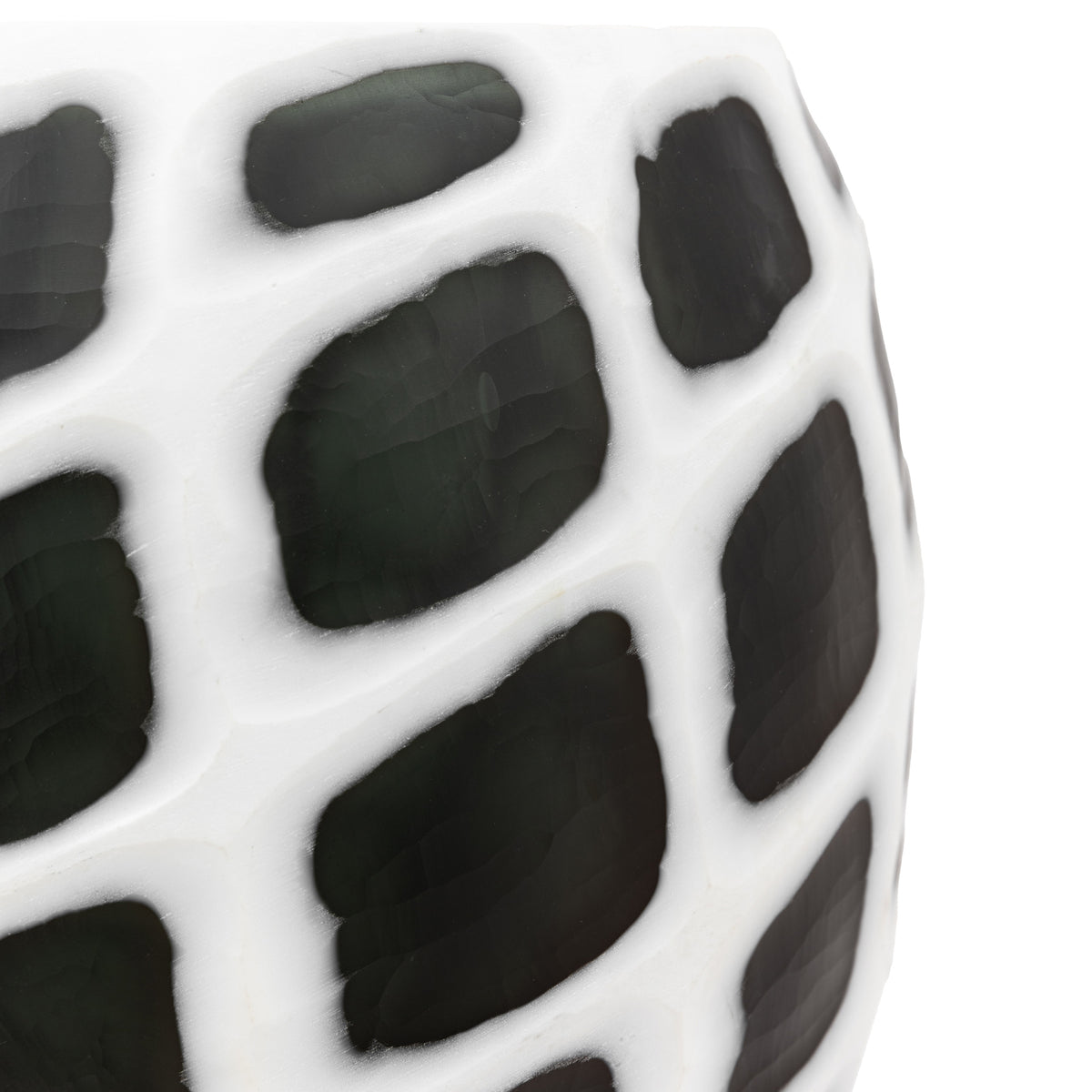 Gallery Direct Valencia Handblown Carved Mono Glass Vase Black and White Small, close-up showing its finish and detail