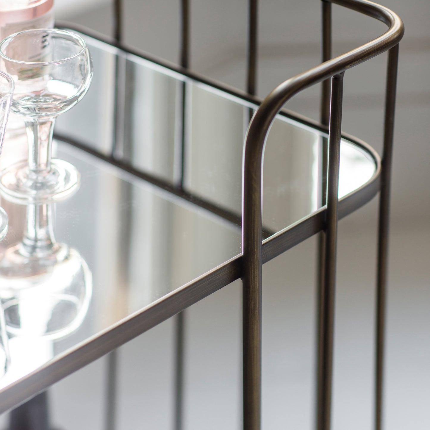 Gallery Direct Verna Drinks Trolley in Bronze metal with toughened glass shelves
