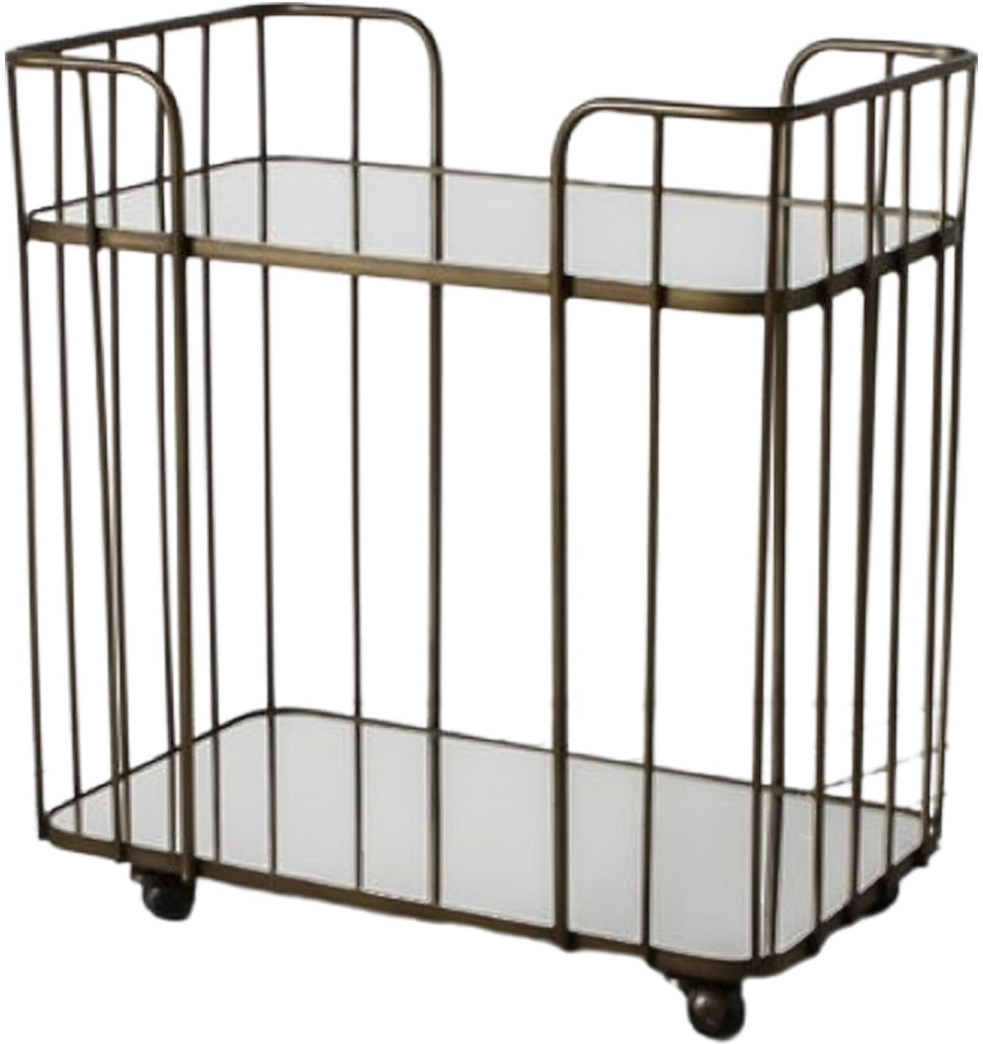 Gallery Direct Verna Drinks Trolley has a Bronze metal frame, toughened glass shelves and smooth rolling castors