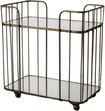 Gallery Direct Verna Drinks Trolley has a Bronze metal frame, toughened glass shelves and smooth rolling castors