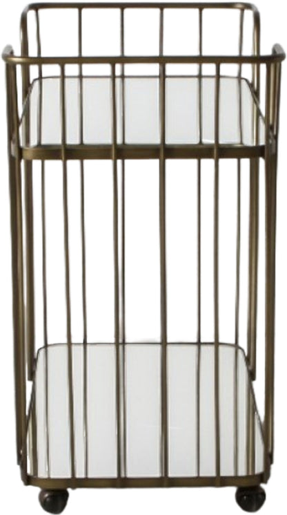 Gallery Direct Verna Drinks Trolley in an antique Bronze metal frame with toughened glass shelves and rolling castors