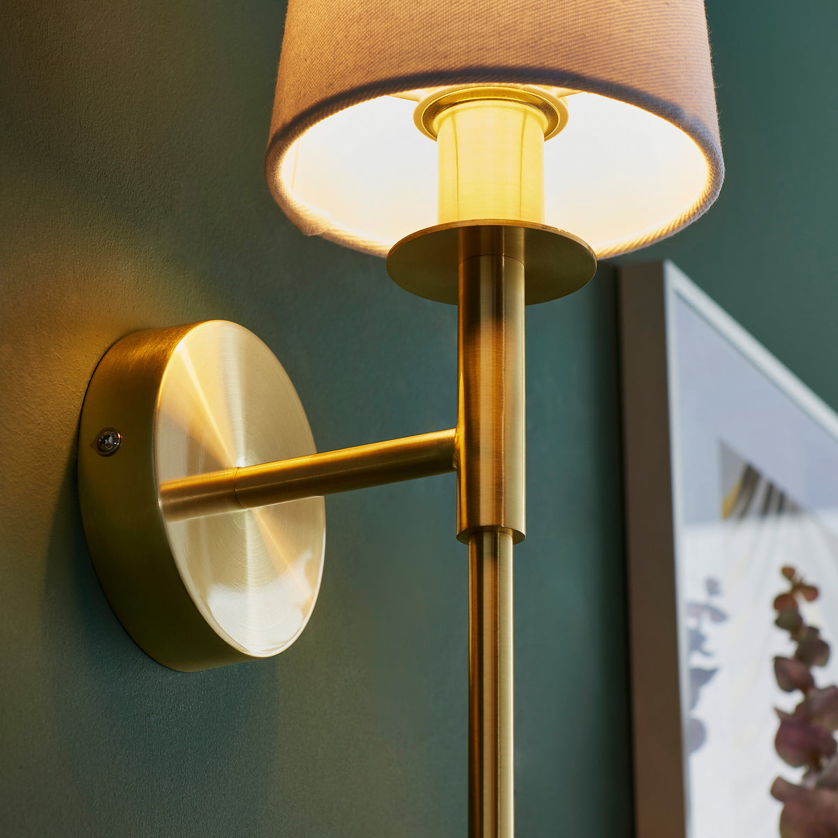 Gallery Direct Virva Wall Light Brushed Brass, close-up of the finish and design