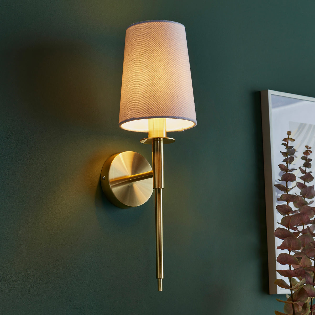 Gallery Direct Virva Wall Light Brushed Brass, styled in a room setting