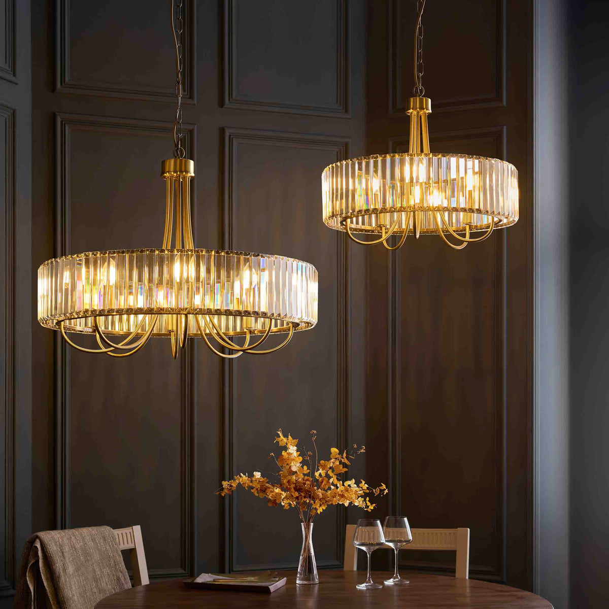 Gallery Direct Visconti 8 Pendant Light Antique Brass, styled in a room setting