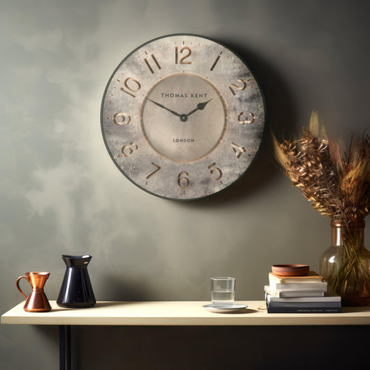Gallery Direct Wall Clock Harvest Gold displayed in a styled interior