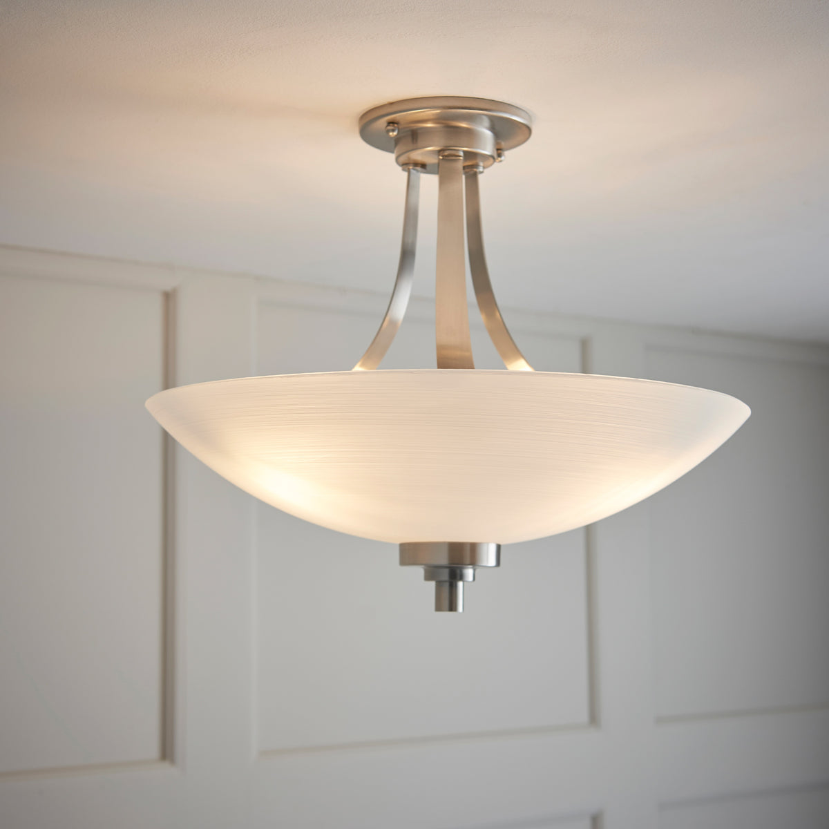 Gallery Direct Welles Ceiling Lamp Satin Chrome, styled in a room setting