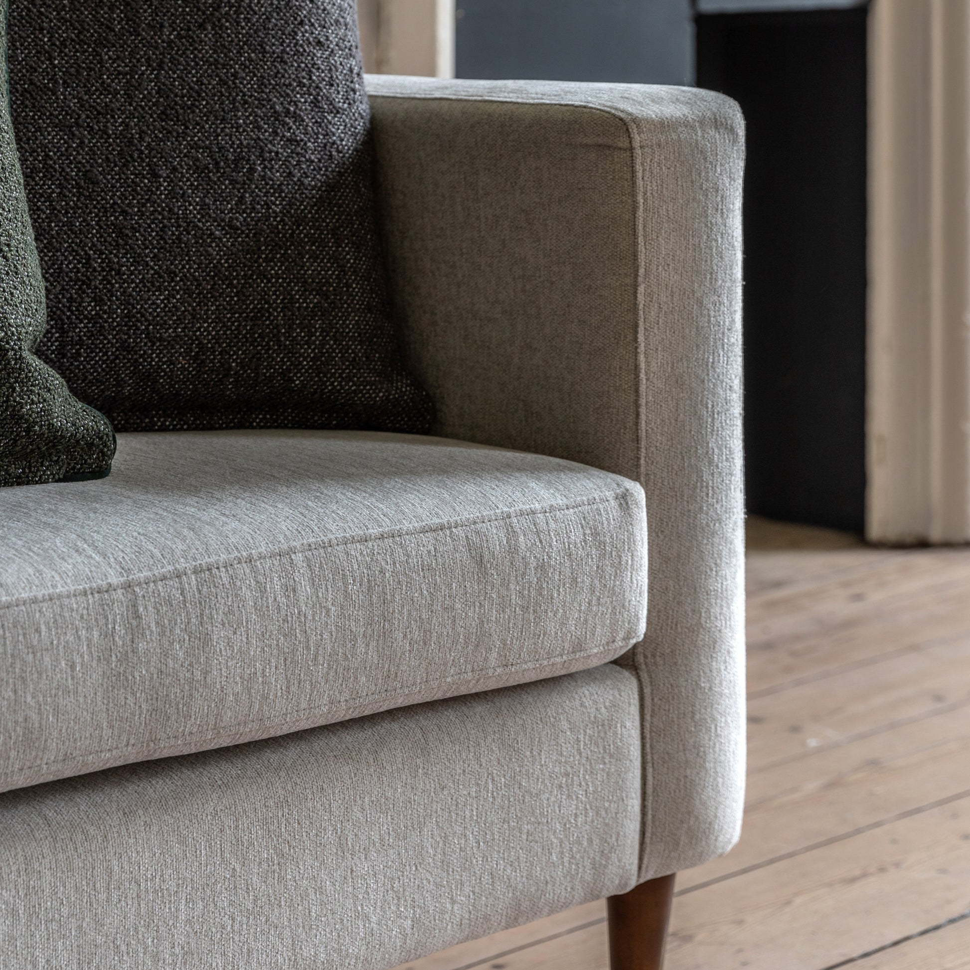 Gallery Direct Whitwell 3 Seater Sofa in Light Grey upholstery with block arms and tapered wooden feet