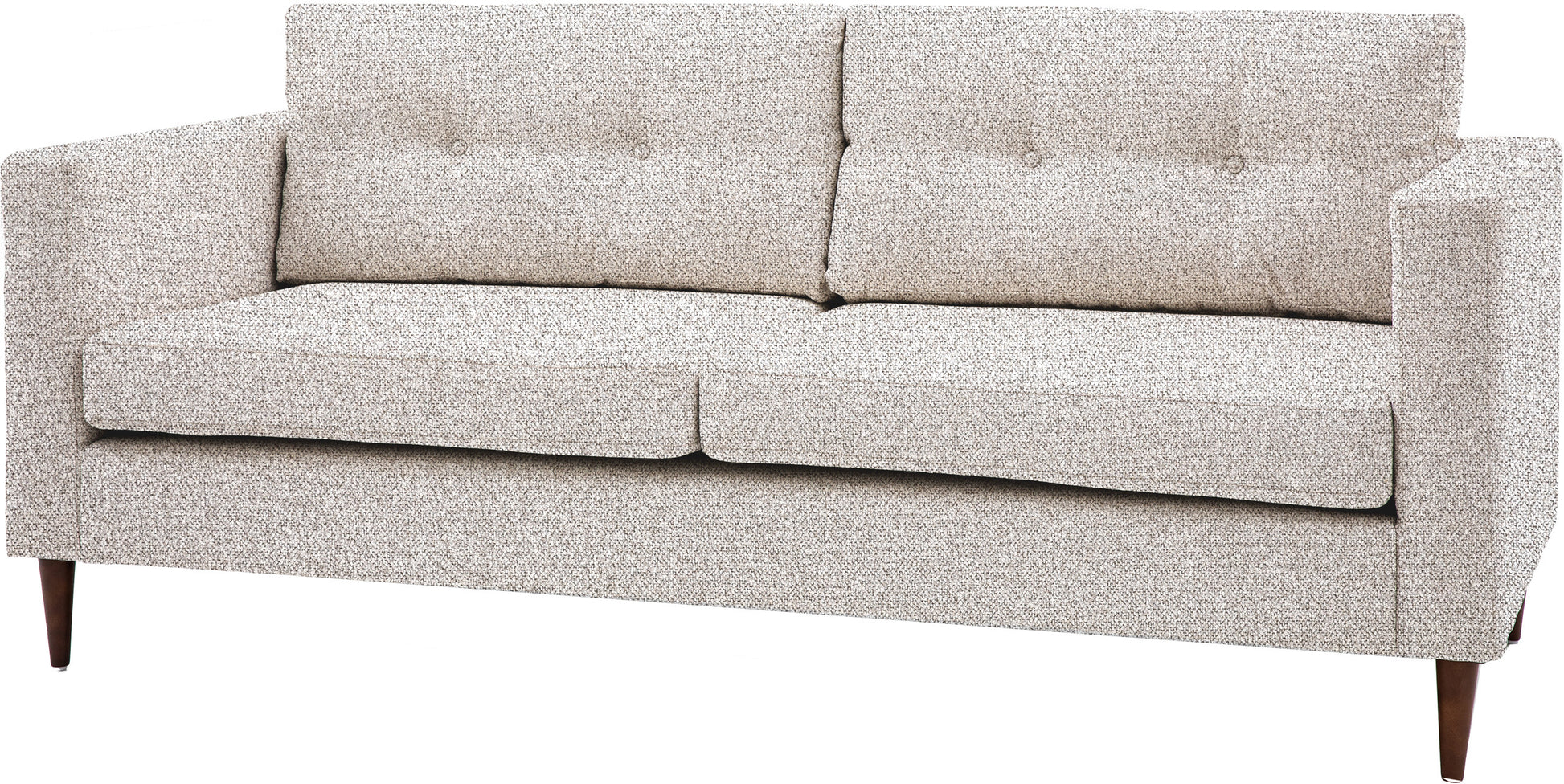 The Gallery Direct Whitwell 3 Seater Sofa is upholstered in a Light Grey fabric with button tufted padded backrest cushions, squared arms and tapered wooden legs