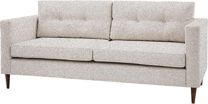 The Gallery Direct Whitwell 3 Seater Sofa is upholstered in a Light Grey fabric with button tufted padded backrest cushions, squared arms and tapered wooden legs