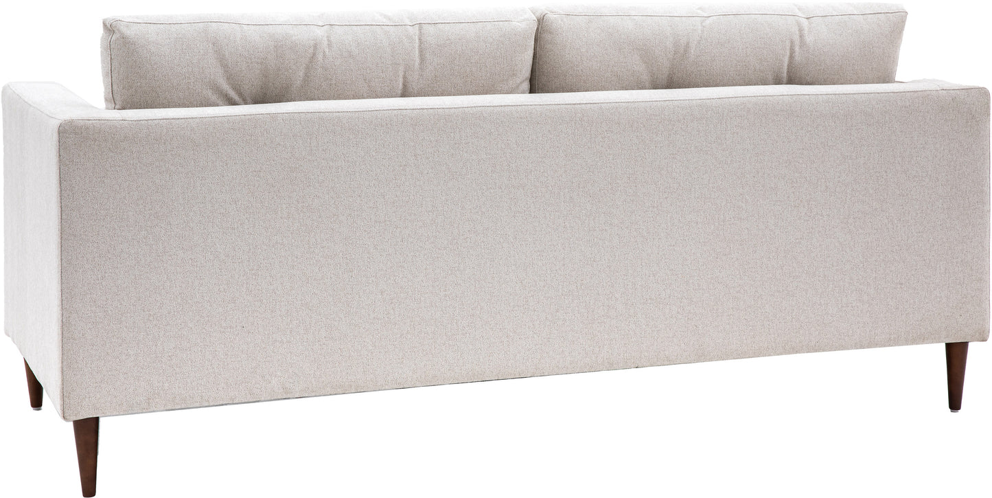 Gallery Direct Whitwell 3 Seater Sofa in Light Grey has a squared frame with padded back cushions and tapered wooden legs