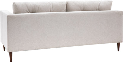 Gallery Direct Whitwell 3 Seater Sofa in Light Grey has a squared frame with padded back cushions and tapered wooden legs