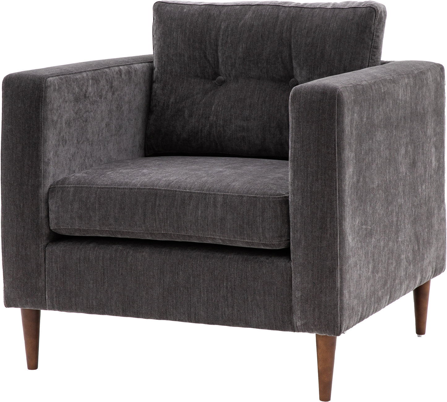 Gallery Direct Whitwell Armchair Upholstered in a Charcoal fabric with button tufted back cushion and tapered wooden legs