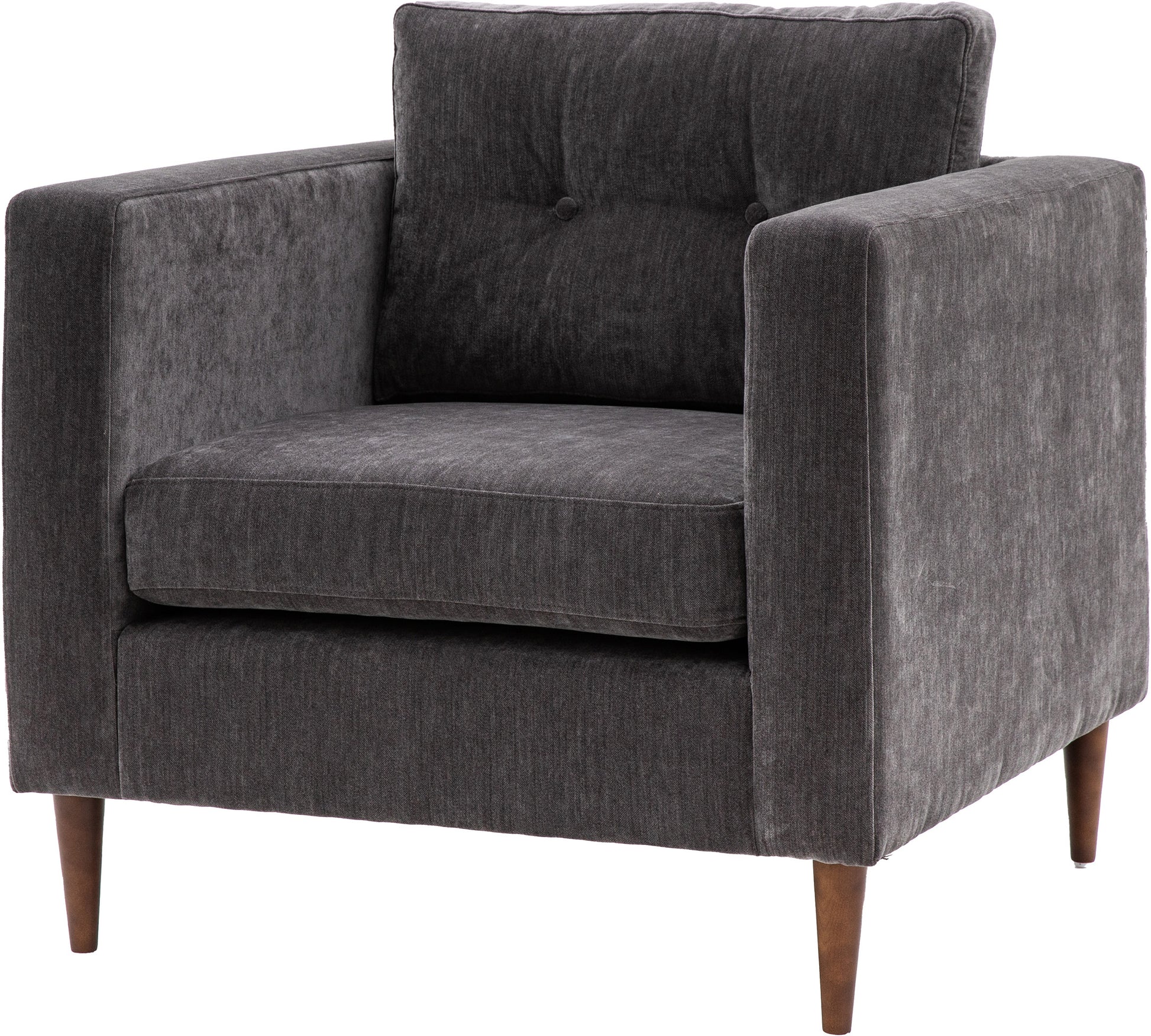 Gallery Direct Whitwell Armchair Upholstered in a Charcoal fabric with button tufted back cushion and tapered wooden legs