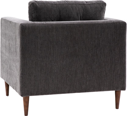 Gallery Direct Whitwell Armchair in Charcoal upholstery with a distinctive block style frame with tapered wooden legs