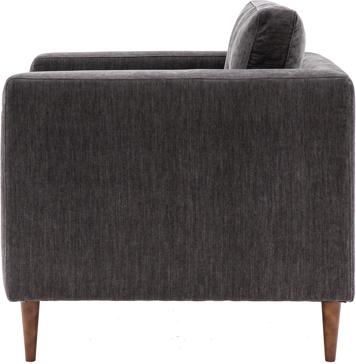 Gallery Direct Whitwell Armchair in Charcoal upholstery with a squared frame and brown tapered wooden legs