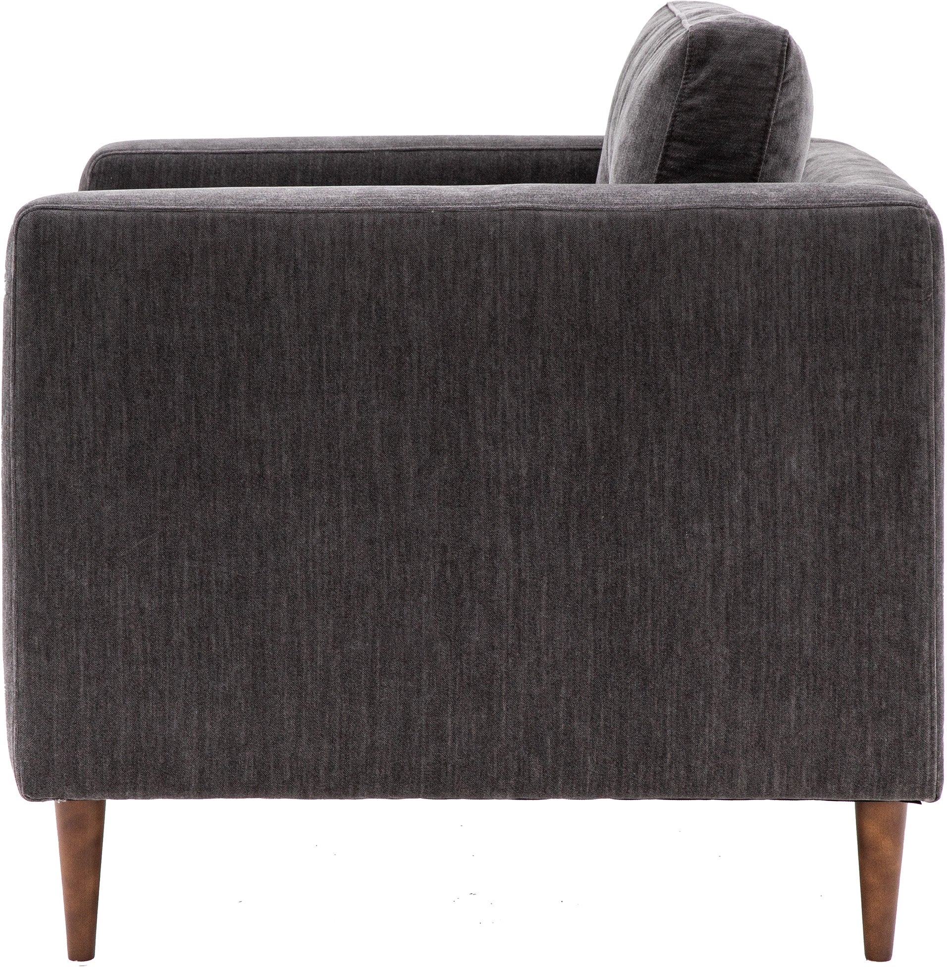 Gallery Direct Whitwell Armchair in Charcoal upholstery with a squared frame and brown tapered wooden legs