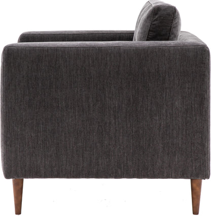 Gallery Direct Whitwell Armchair in Charcoal upholstery with a squared frame and brown tapered wooden legs