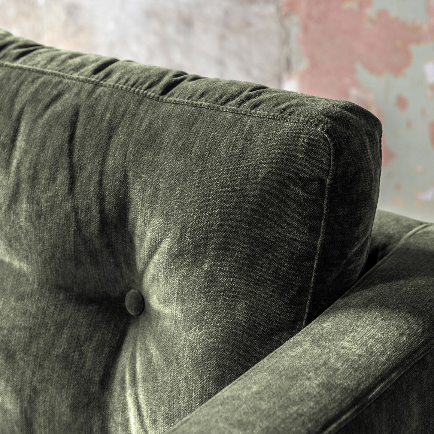 Gallery Direct Whitwell Sofa upholstered in a Forest green fabric with button tufted back cushions