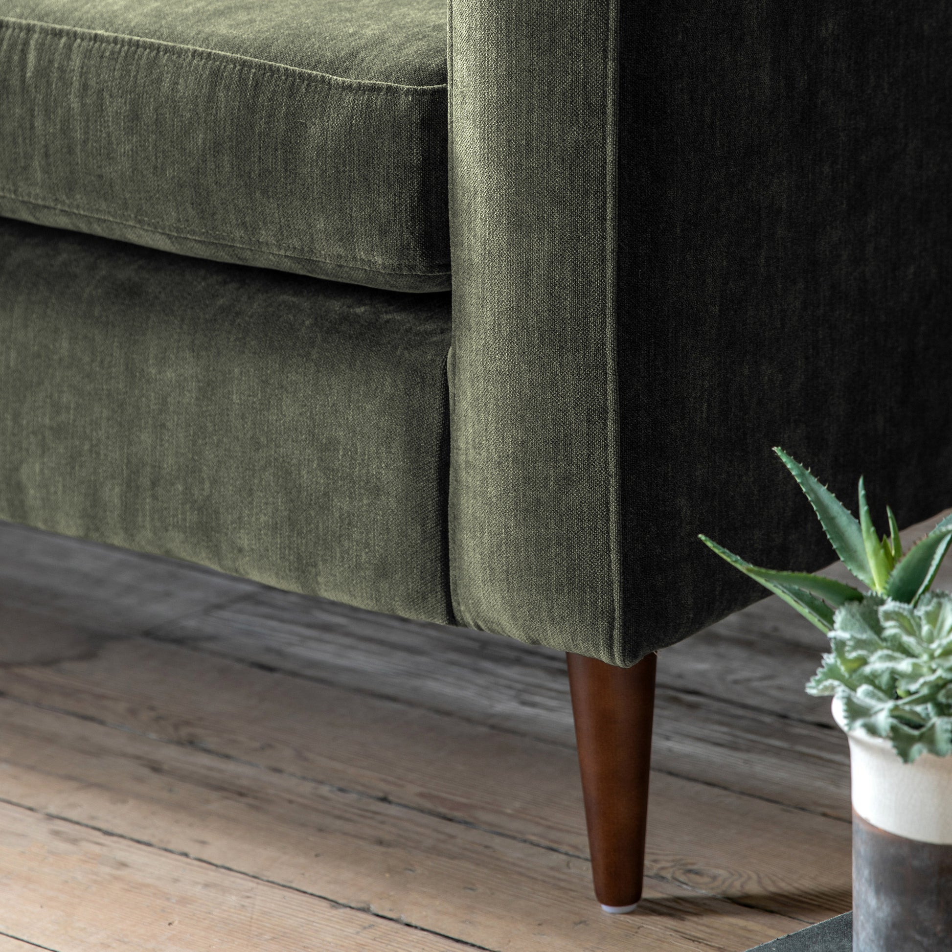 Gallery Direct Whitwell Sofa in Forest Green upholstery with tapered wooden legs