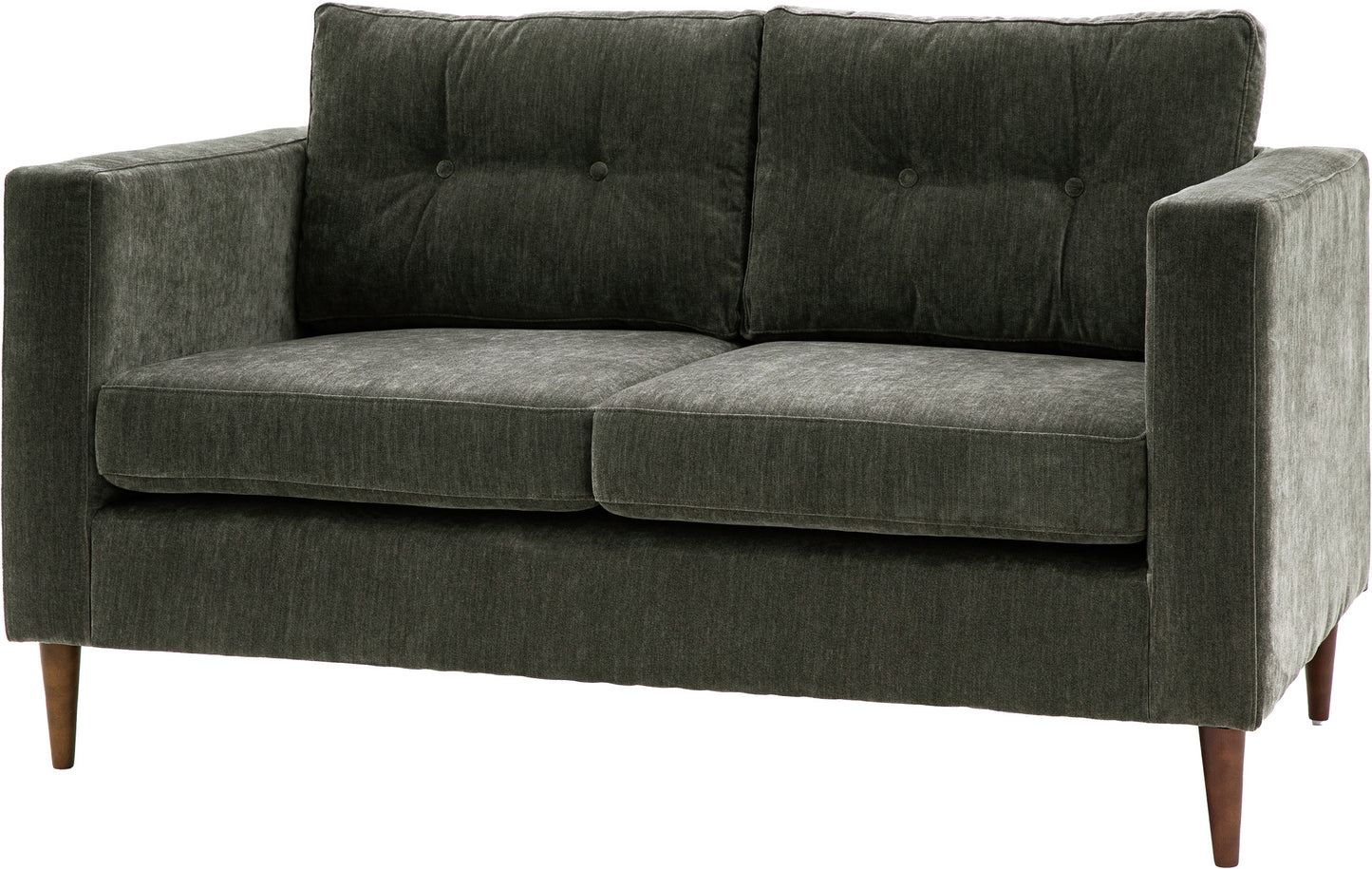 Gallery Direct Whitwell 2 Seater Sofa in Forest green Upholstery with button tufted cushions, block arms and tapered wooden legs