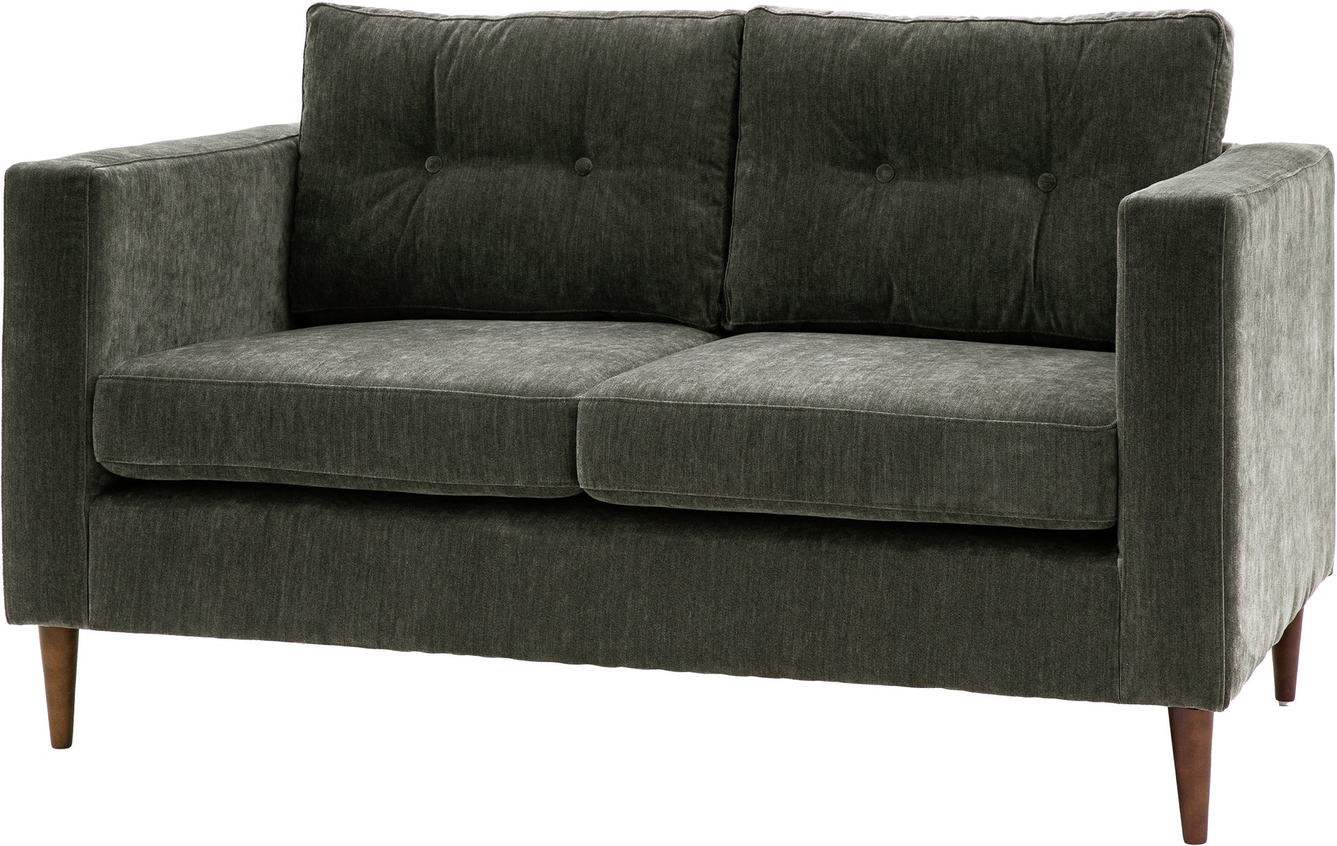 Gallery Direct Whitwell 2 Seater Sofa in Forest green Upholstery with button tufted cushions, block arms and tapered wooden legs