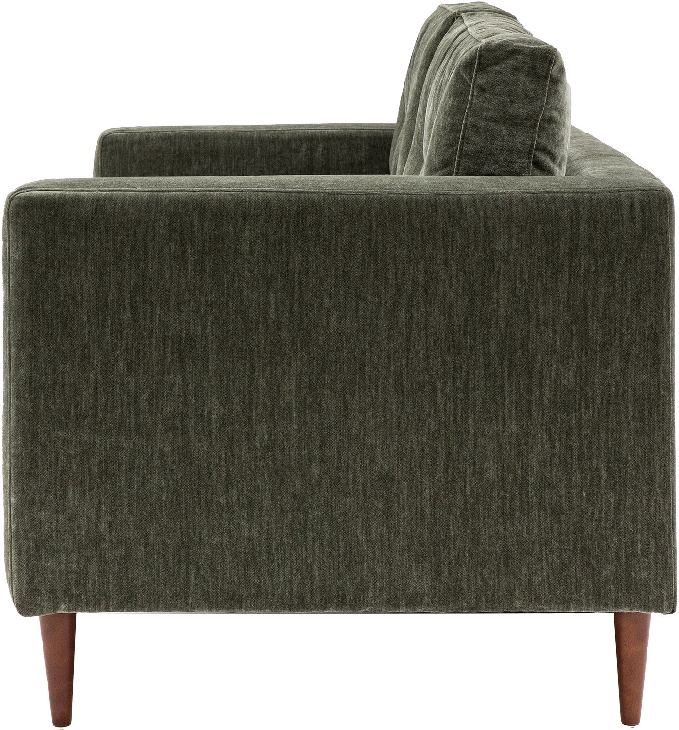 Gallery Direct Whitwell Sofa in Forest green upholstery with padded back cushions and tapered wooden legs