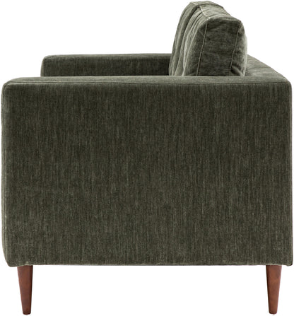 Gallery Direct Whitwell Sofa in Forest green upholstery with padded back cushions and tapered wooden legs