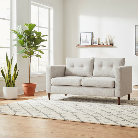 Gallery Direct Whitwell 2 Seater Sofa in Light Grey, with button tufted back cushions and tapered wooden legs