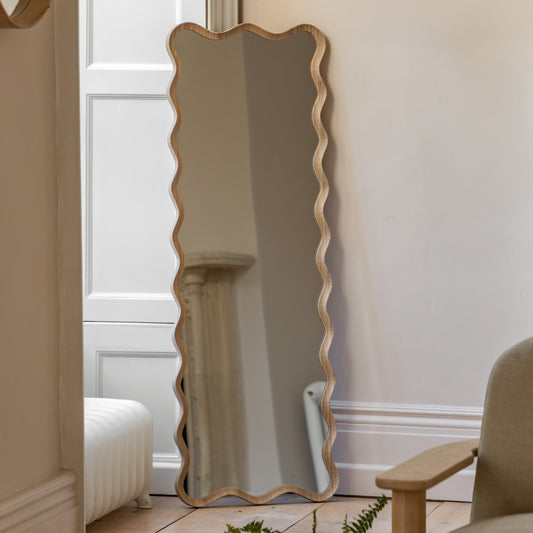 Gallery Direct Wiggle Leaner Mirror Oak displayed in a styled interior