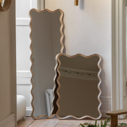 Gallery Direct Wiggle Leaner Mirror Oak displayed in a styled interior