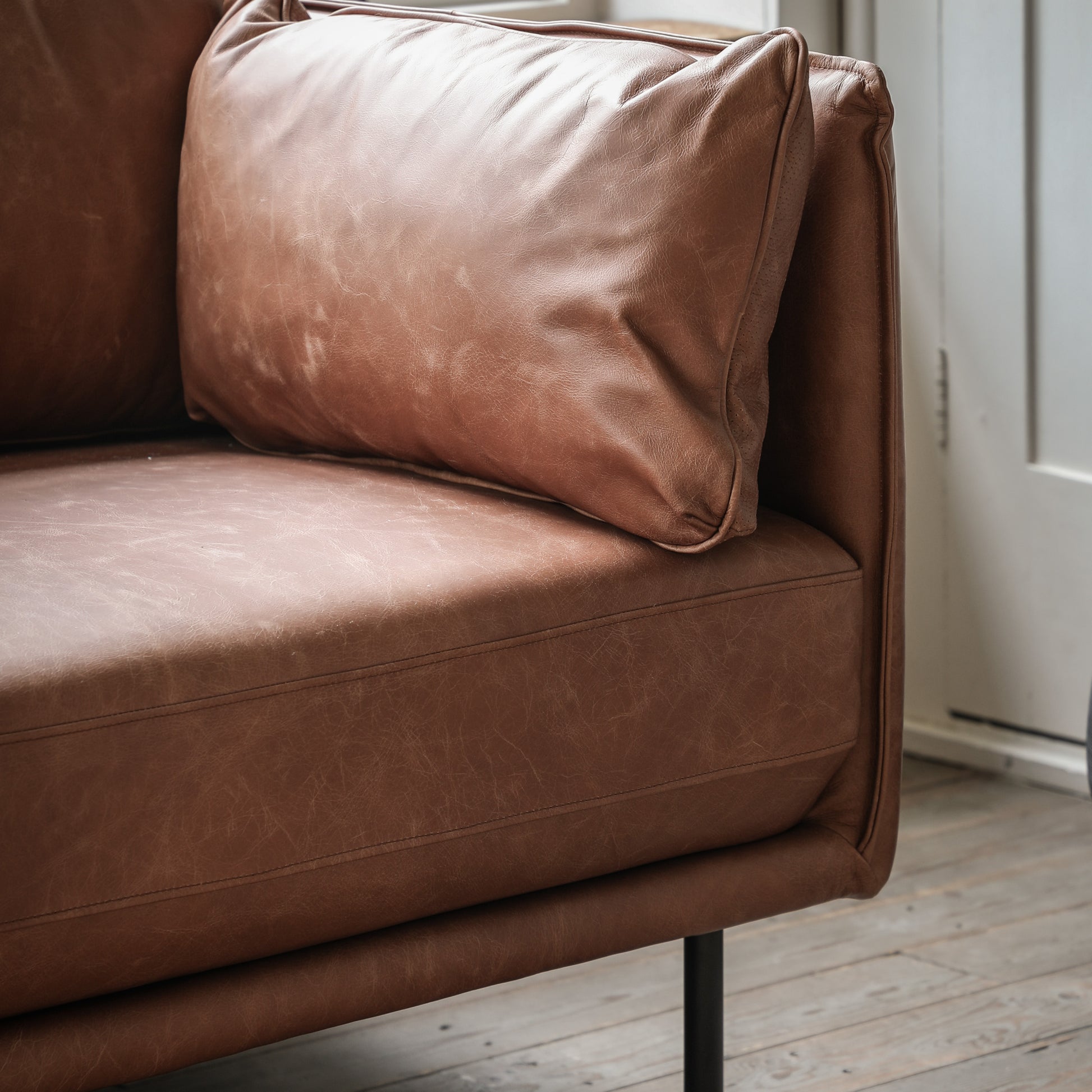 Gallery Direct Wigmore 3 Seater Sofa Upholstered in Brown Leather with matching side cushions