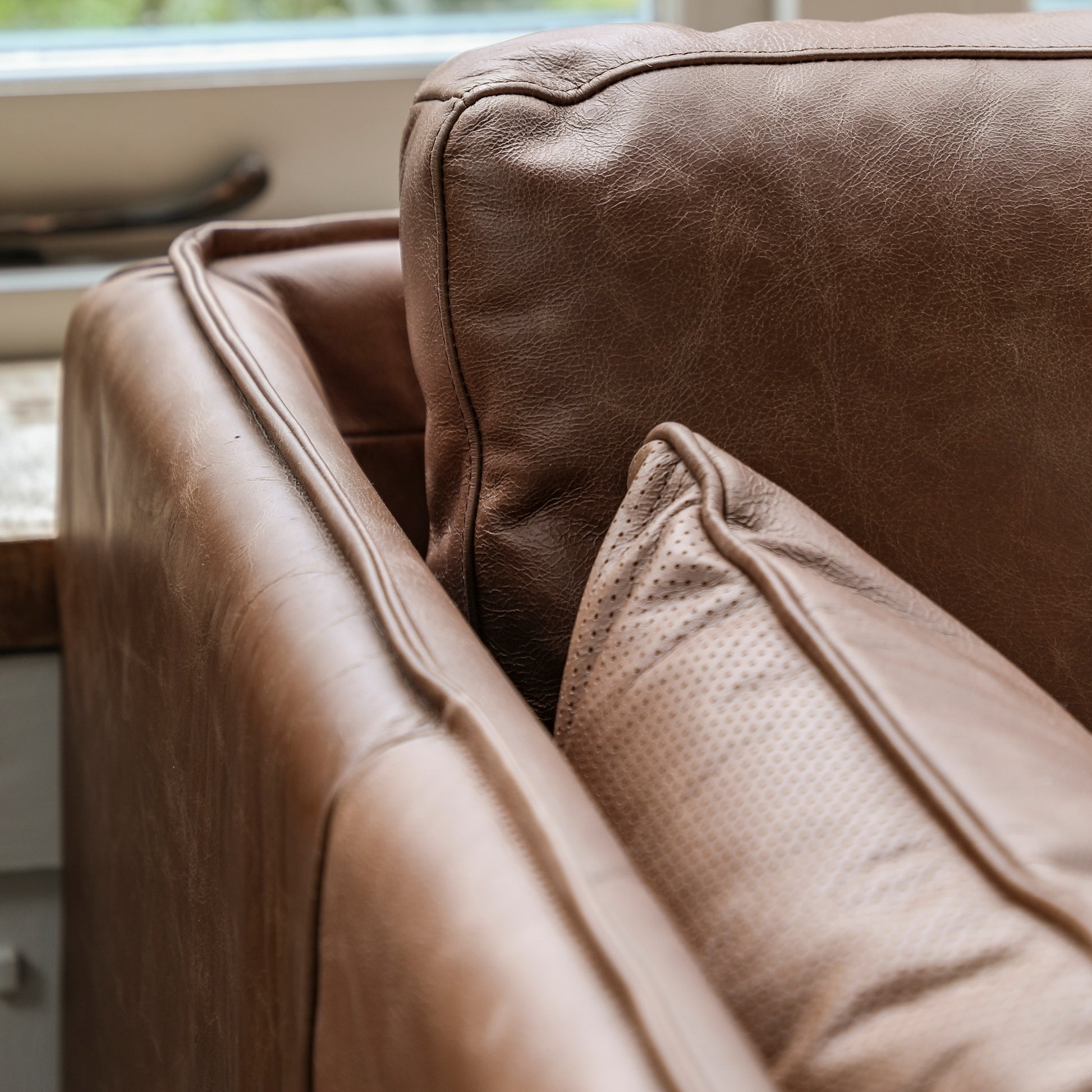 Gallery Direct Wigmore Brown Leather 3 Seater Sofa with stitch seam detailing