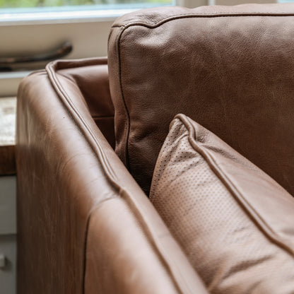 Gallery Direct Wigmore Brown Leather 3 Seater Sofa with stitch seam detailing