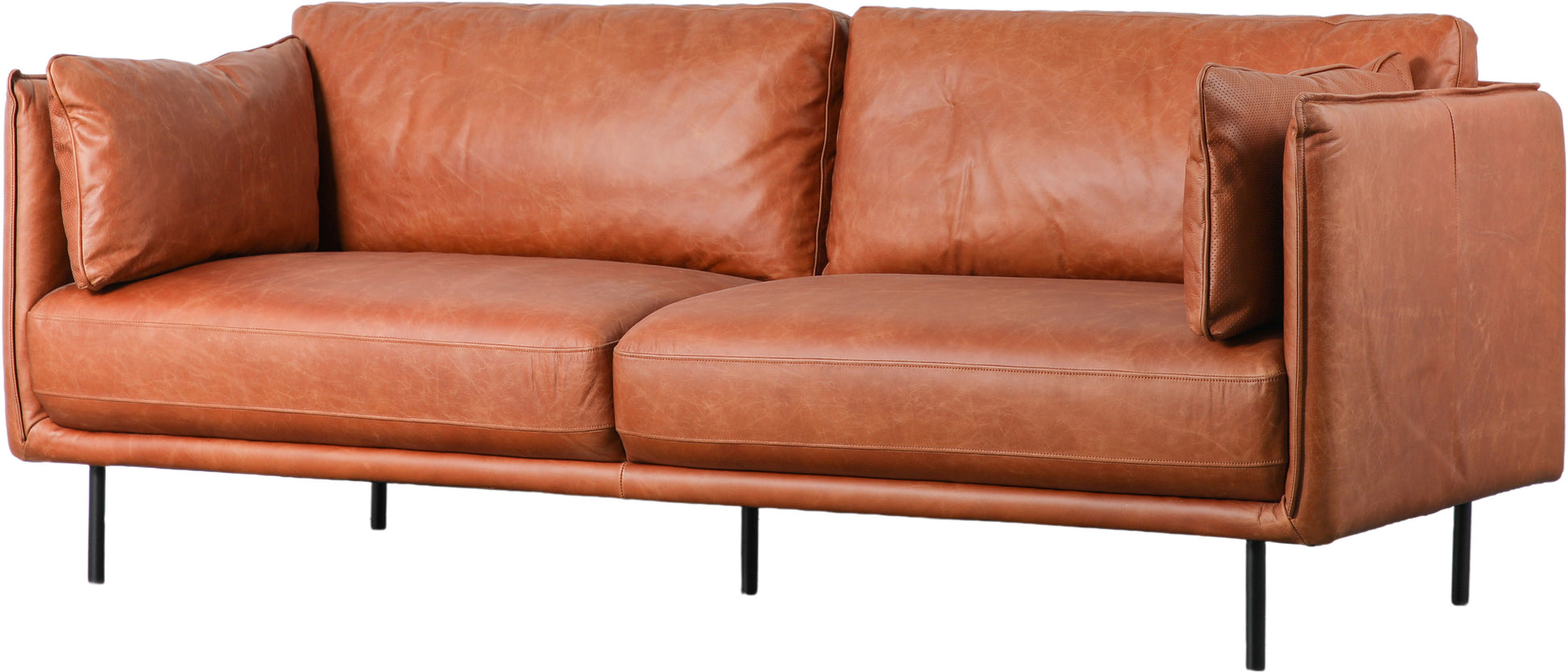 Gallery Direct Wigmore 3 Seater Sofa in a Tan Brown Leather with generous padded cushions and black metal legs 