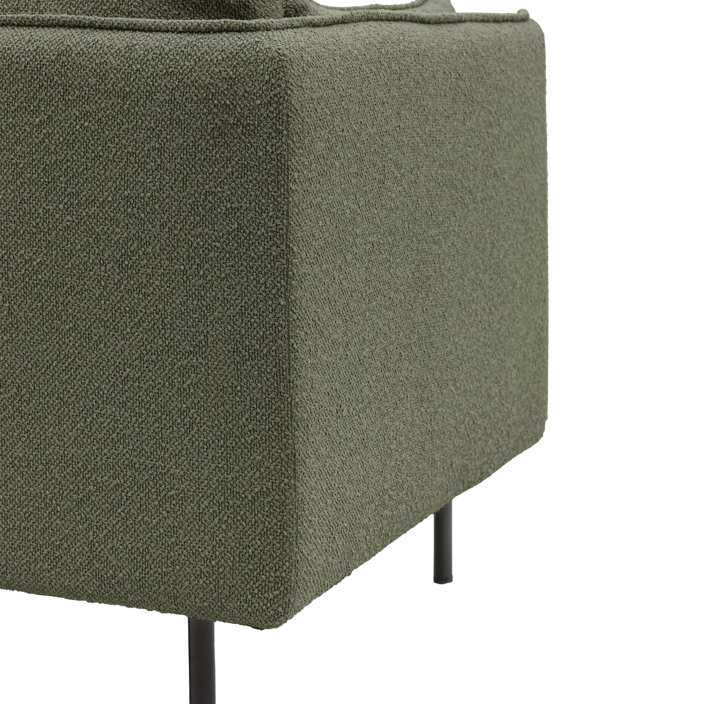 Gallery Direct Wigmore 3 Seater Sofa in a Green Boucle fabric with sleek black metal legs